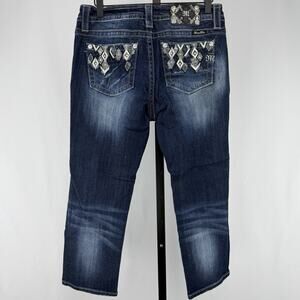 Miss Me Jeans Womens 27 Mid Rise Curvy Crop Distressed Bling Flap Pockets